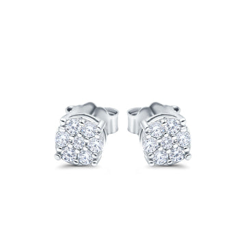 Simulated CZ Round Halo Design Stud Earrings 925 Sterling Silver (5.3mm)